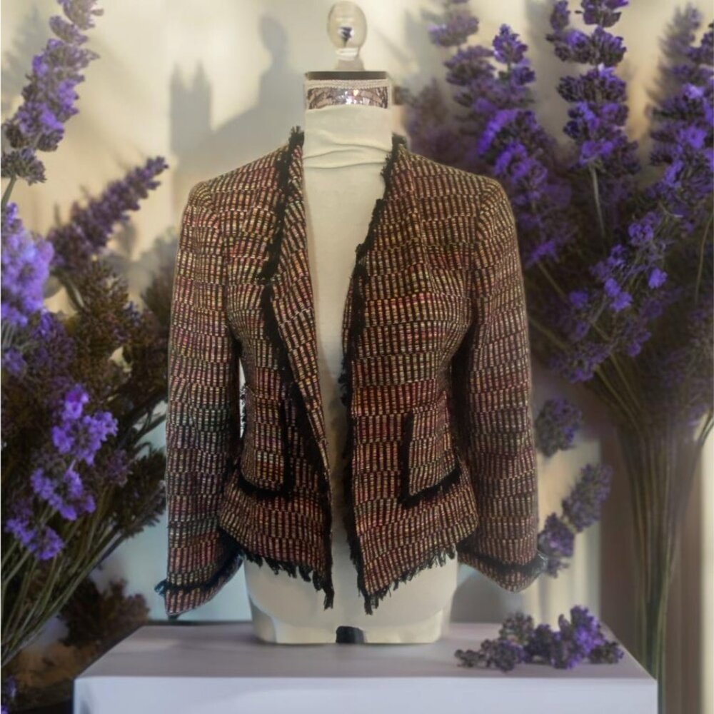 Vintag Rutenberg collection Silk Tweed Blazer Jacket Multicolor fringed Sz Small